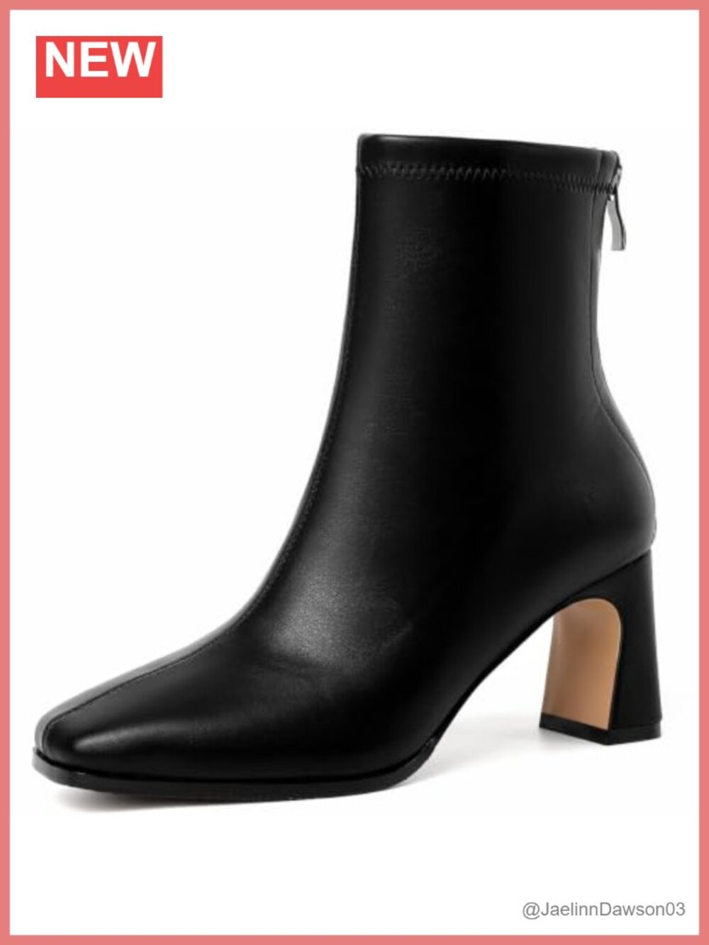 Faux Leather Ankle Booties Square Toe Chunky Block Heel Zip Short Boots